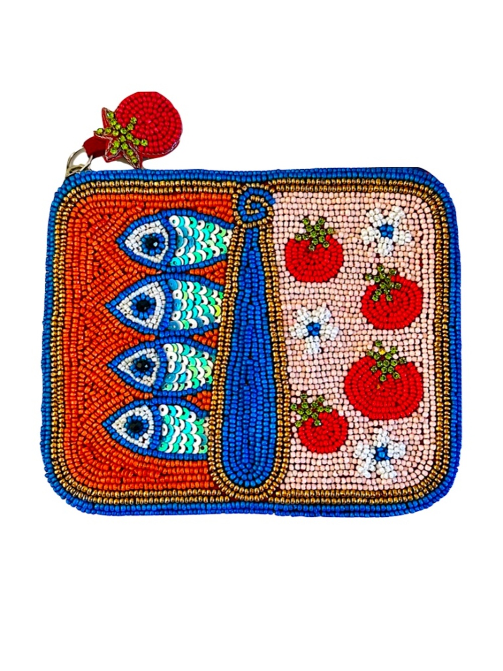 Sardines in Tin Can Tomato Coin Purse, Beaded Bag, Coastal Lily Posh
